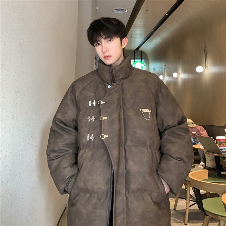 港风立领PU皮复古做旧面料金属飞机扣设计棉衣男MY77726P148控198,男装棉衣,星座227-7