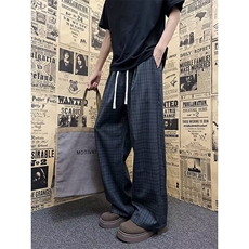格子裤子男春秋宽松阔腿裤美式直筒运动裤hiphop休闲裤K6632-P37，女装休闲裤，星座412-3