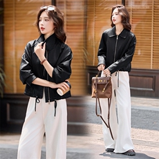 海宁皮衣女仿真皮2025年新款仿绵羊皮高端机车皮夹克短款外套休闲，女装皮衣，潮流依族
