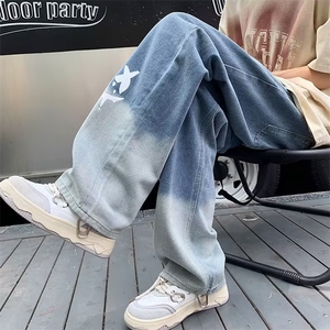 欧美vibe风渐变牛仔男裤高街ins潮牌宽松阔腿直筒长裤N5094-P43