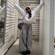 B3001-P49美式复古字母棉裤男女冬季设计感加绒加厚弯刀裤，男装棉裤，电商B323A