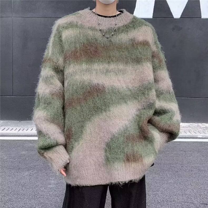 美式复古条纹绿色毛衣男款秋季韩系慵懒风格穿搭潮牌毛线衣外套,男装针织衫/毛衣,星座506A
