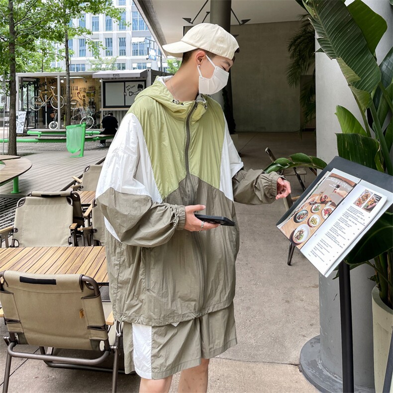 时尚连帽防晒套装男夏季运动风拼色防晒衣夹克XZ514-2-1607-P98,男装防晒衣,星座514-2(原B239)