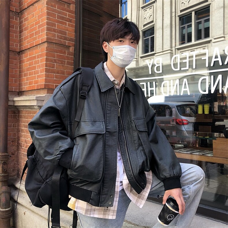 G98-P60美式复古机车皮衣夹克男棕色飞行员棒球服ins潮,男装皮衣,电商B323A