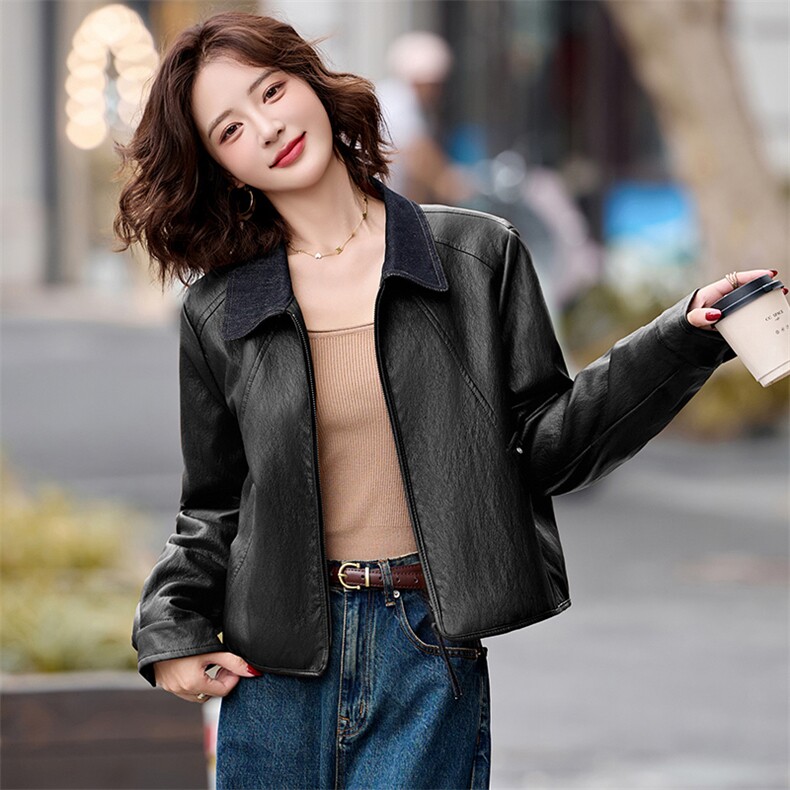 2025年皮衣外套女洗暖机车短款港风秋冬加棉皮衣夹克,女装皮衣,衣之秀