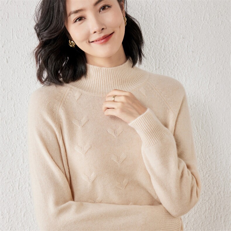 2025年春季羊绒修身型常规套头单件长袖圆领时尚百搭羊绒衫,女装羊绒衫,春贝羊绒