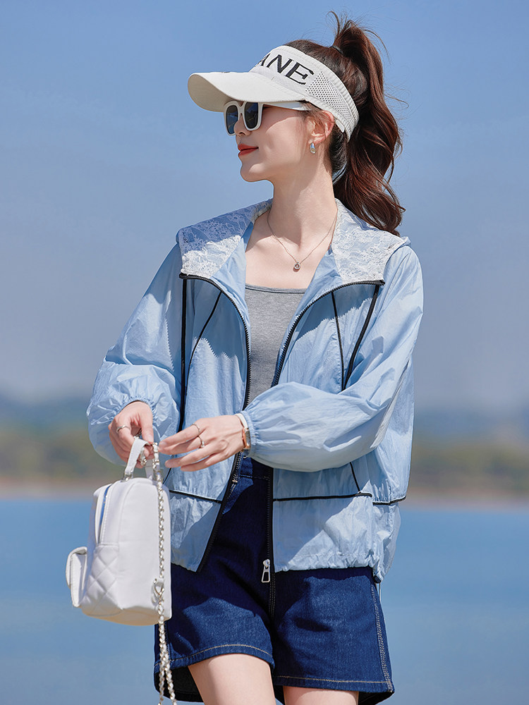 夏季冰丝防晒衣女拼色2026新款小个子防紫外线休闲开衫外套涂层型,女装防晒衣,靓衣阁