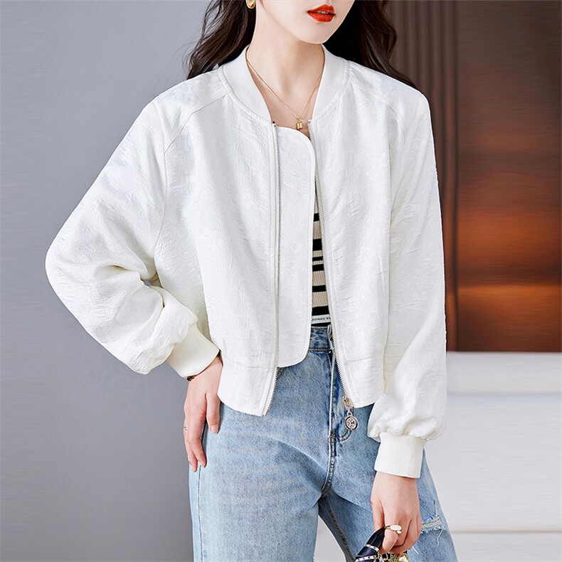2025春秋新款宽松休闲提花棒球服外套女短款洋气夹克衫高级感上衣,女装短外套,美沁