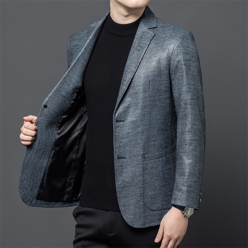 春秋款海宁真皮皮衣男头层牛皮外套印花商务休闲男士西服中年夹克，男装夹克，电商B360A（原721A）