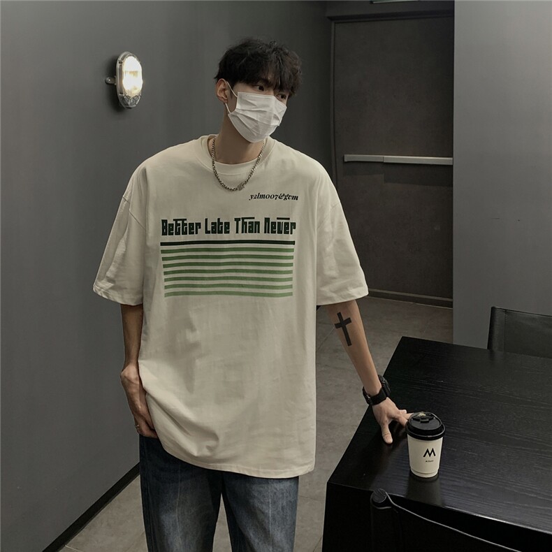 港风条纹印花设计T恤男潮大码短袖T恤男DT77773P18块特价控38,男装T恤,星座226-1