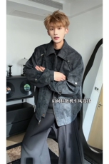 休闲高街扎染皮衣上衣夹克拉链设计感机车服C61321-TP75148，男装夹克，电商A102