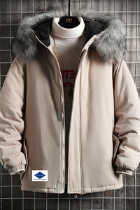 MM48061-P130 冬季大毛领棉衣男士大码加厚棉袄男棉服 网格图片