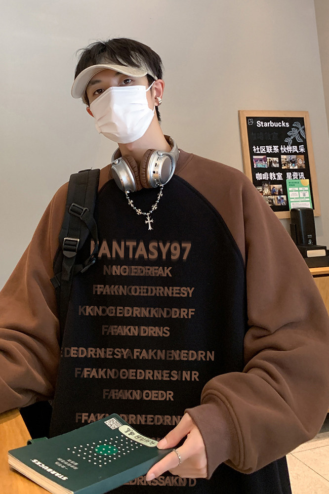 港风新款秋季时尚百搭宽松字母印花圆领卫衣WY613P48控68,男装卫衣,电商A268A