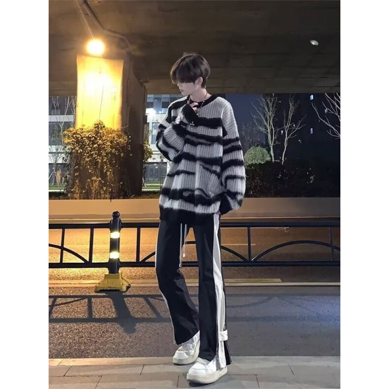 现货条纹复古毛衣男潮牌秋冬慵懒oversize情侣针织衫LA60111-P46,男装针织衫/毛衣,星座1008