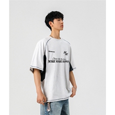 袖子内侧拼网眼透气设计印花大码M-5XL短袖T恤男DX78023P50控78，男装T恤，星座226-1