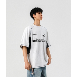 袖子内侧拼网眼透气设计印花大码M-5XL短袖T恤男DX78023P50控78图片