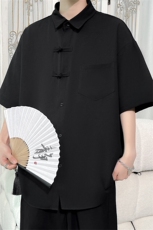 新中式国风盘扣衬衫男款夏天仙风道骨男装短袖中山装休闲冰丝衬衣，男装衬衫，电商A141