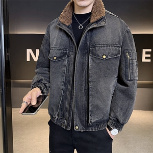 羊羔毛牛仔外套男2025冬款加绒加厚保暖夹克男上衣B317/J618/P175,粉红色运动裤搭配上衣图片图片