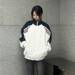 抖音得物高品质 美式高街重磅结构织带拼接撞色立领卫衣外套 CM41图片