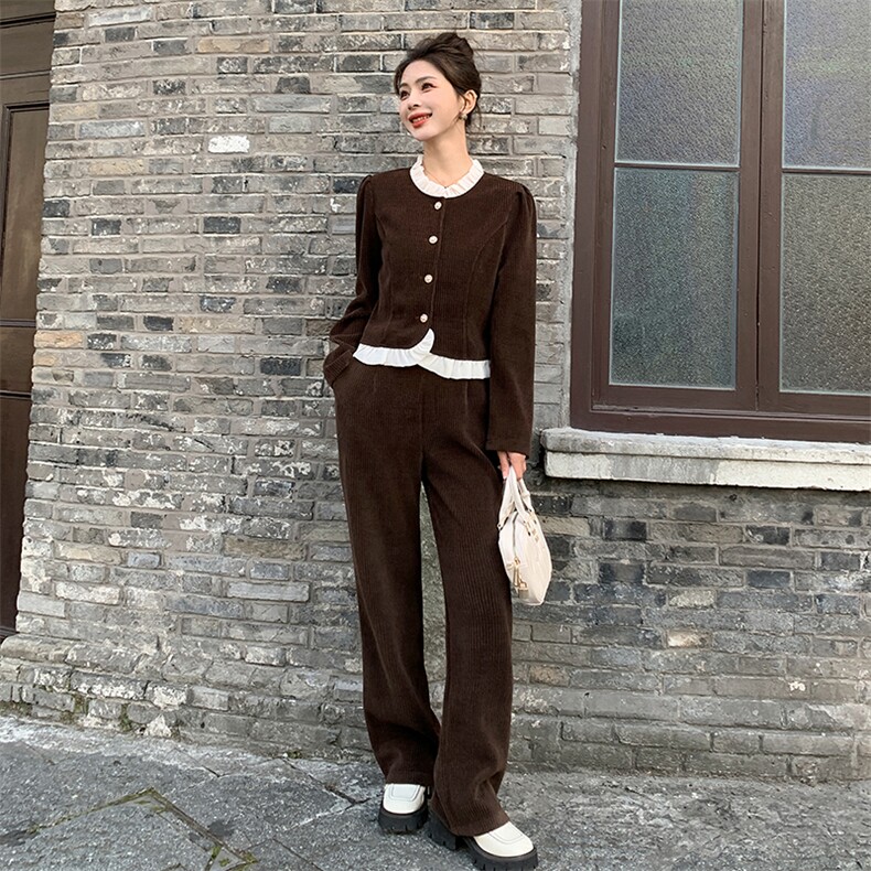 《现货新品》拼接花边宽松显瘦舒适两件套运动休闲套装,女装套装/套裙,曼琳思菲