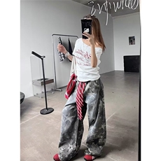 迷彩工装裤男女秋冬美式高街长裤潮流宽松阔腿拖地裤子K6771-P53，男装工装外套，星座412-3