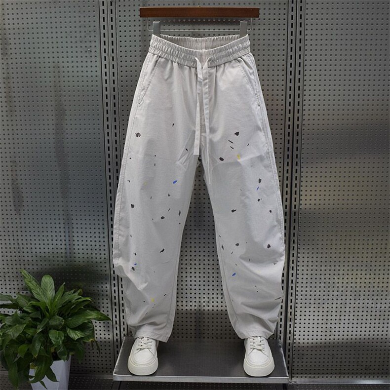 1506-1/KH3101/P39泼墨涂鸦休闲裤男夏季薄款弯刀阔腿裤宽松美式,男装休闲裤,星座1506-1