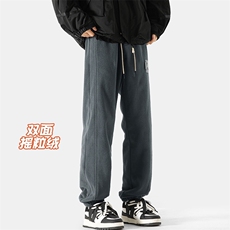 特P40无差价秋冬双面摇粒绒毛巾绣字母束脚卫裤男大码保暖裤K1228，男装休闲裤，电商A082