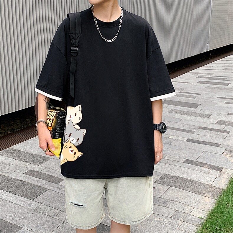 JT55164-P25假两件短袖t恤男大码胖子半袖体恤半截袖港风,男装T恤,电商A040