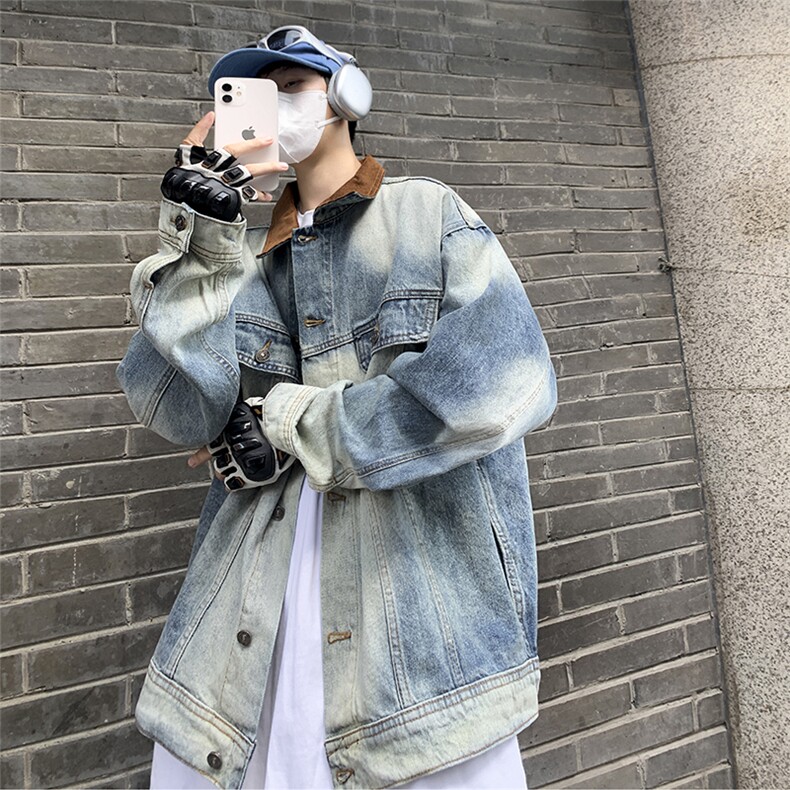 Wt8202-P65美式复古扎染水洗牛仔夹克,男装夹克,星座1501-1