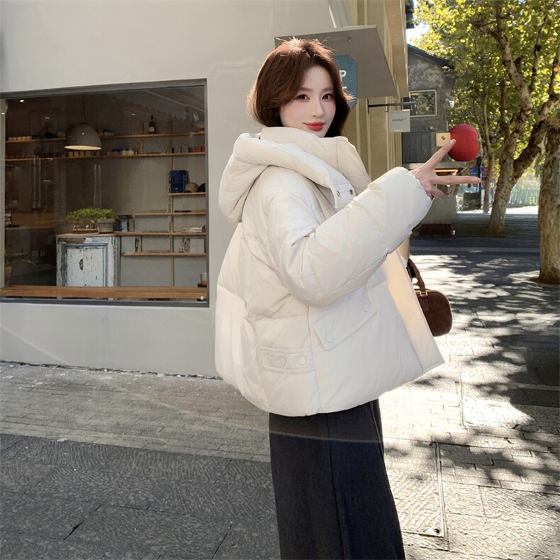 现货新款东大门加厚保暖羽绒服百搭连帽面包服女装外套女,女装羽绒服,然然