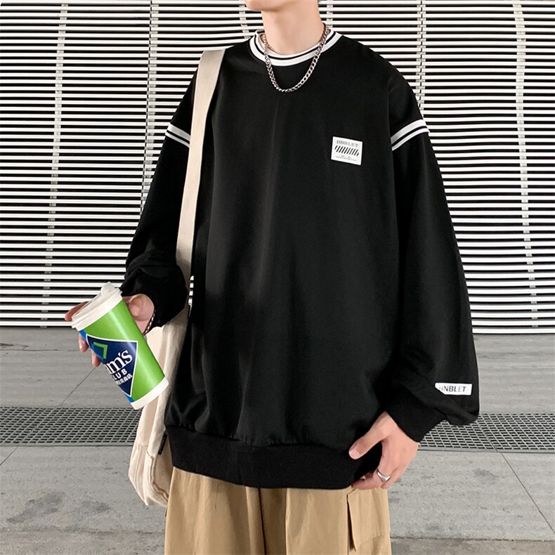 炸街盐系圆领卫衣男春秋潮牌ins港风宽松无帽上衣外套W1433-P35,男装卫衣,星座512-4