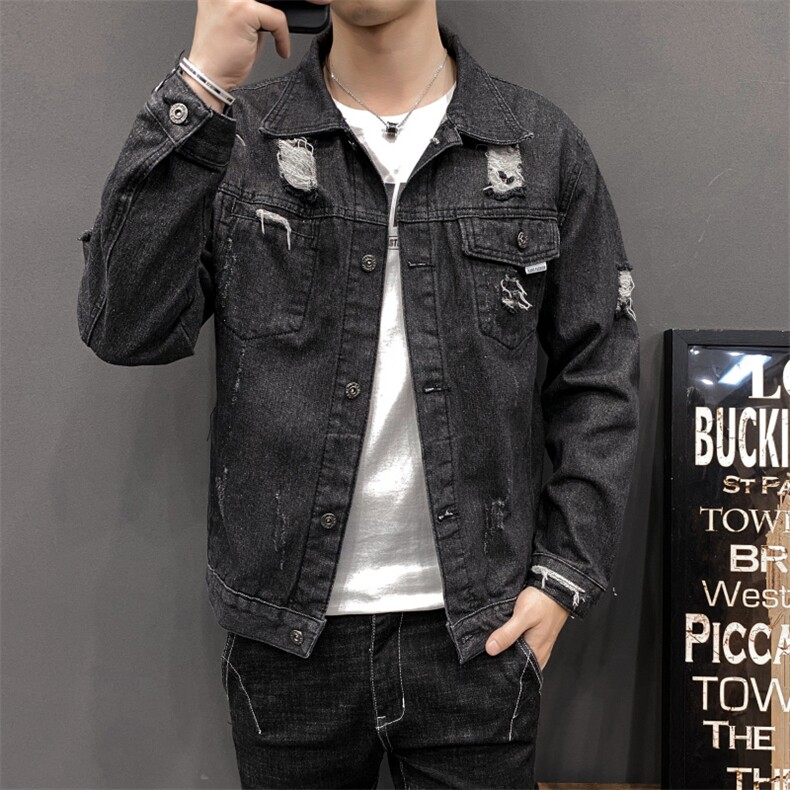 牛仔夹克男生秋季新款韩版潮流上衣服休闲牛仔褂工装外套8152-P65,男装夹克,电商A318