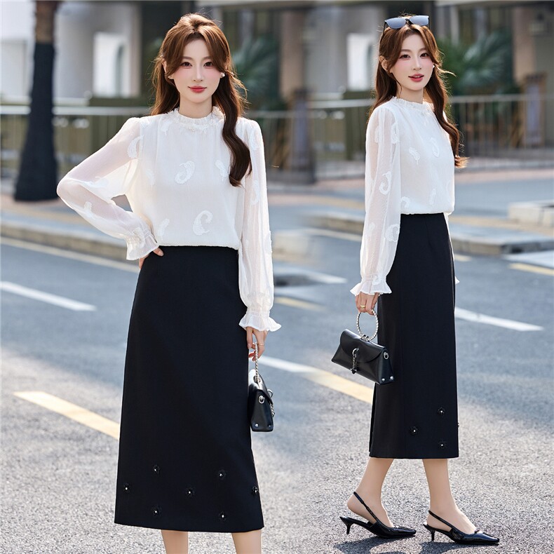 BAO现货2026新款春装时尚气质优雅花边领衬衣百搭半身裙两件套，女装套装/套裙，火爆靓佳人