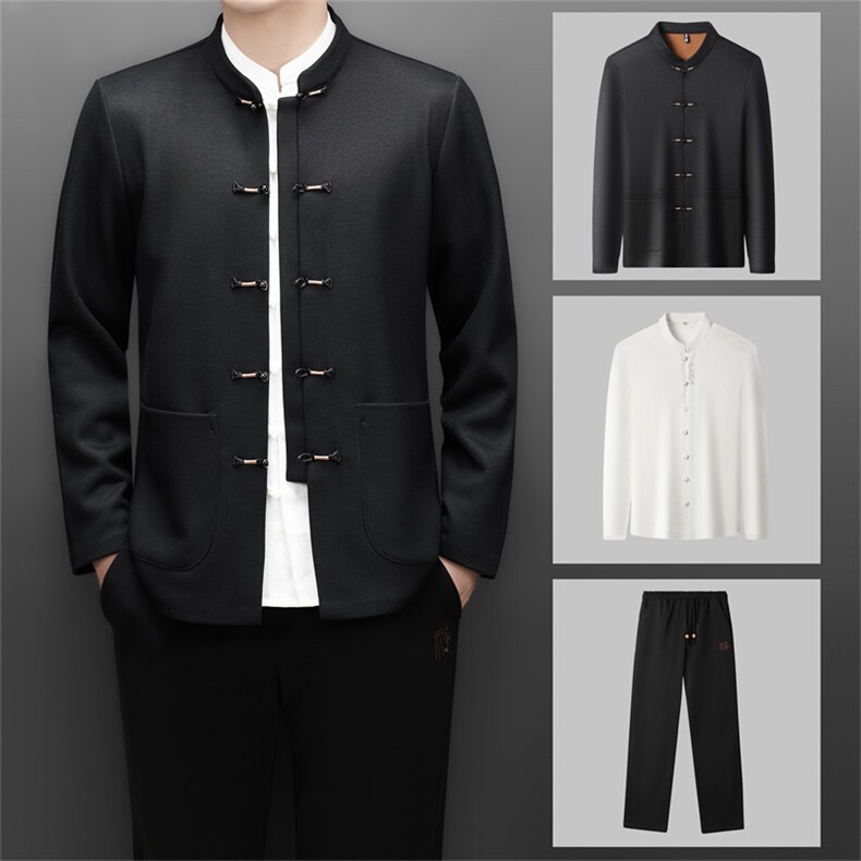 常货高货中老年山羊绒含加绒唐装三件套男士新中式唐装，男装民族服装，钱塘723
