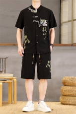潮风套装男新中式短袖衬衫时尚休闲短裤两件套L1878-P58，男装牛仔裤，星座310B-3