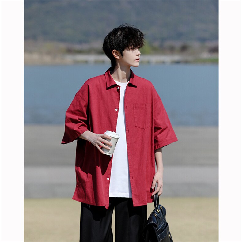 8XL-M亚麻短袖衬衫男夏薄款宽松休闲百搭大码半袖衬衣DC28002P50图片