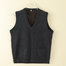 菱形格马甲加绒V领针织衫背心直筒型坎肩厚款开背，男装背心/马甲，亚东羊绒制品