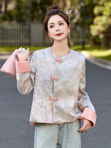 新中式气质国风提花外套女2025春秋新款洋气漂亮今年流行盘扣上衣图片