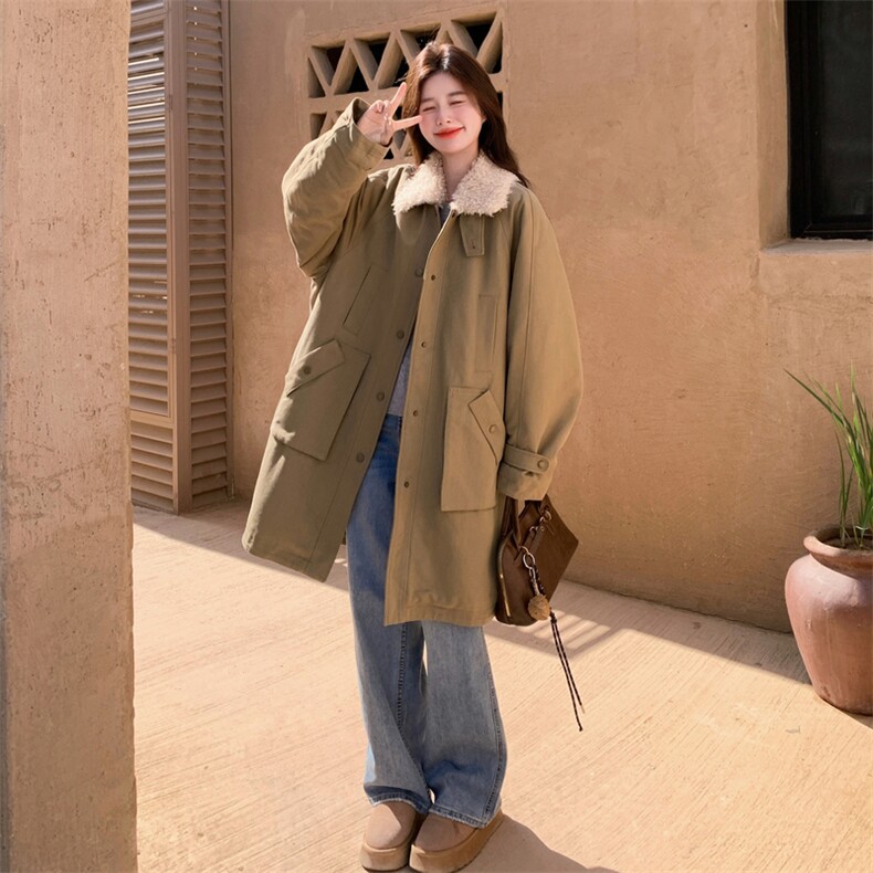 可拆卸领中长款派克服女冬季2025新款工装棉服韩版加厚流行棉衣潮,女装短外套,2B183