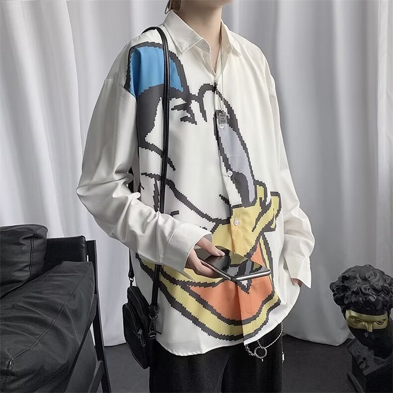 2023春秋款衬衫男情侣衬衣可爱风卡通唐老鸭印花长袖CT03P26图片