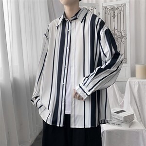 2022新款韩版免烫条纹衬衫男长袖休闲宽松百搭衬衣 W3027-P36图片