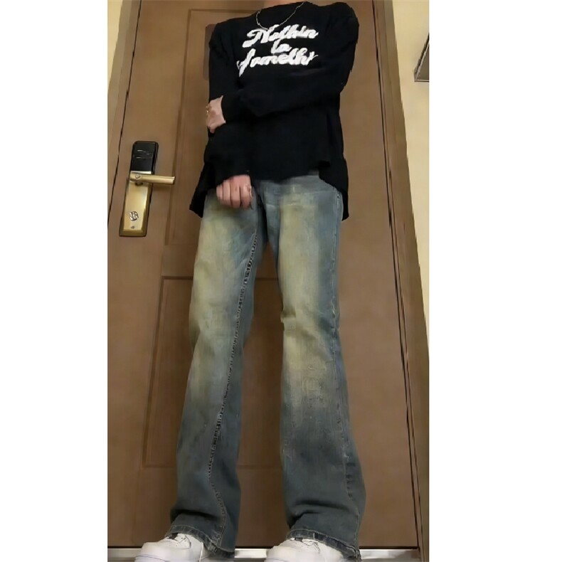 复古蓝牛仔裤直筒窄版美式vibe裤子男款高个子加长弯刀Z711P39,男装牛仔裤,星座1112-1