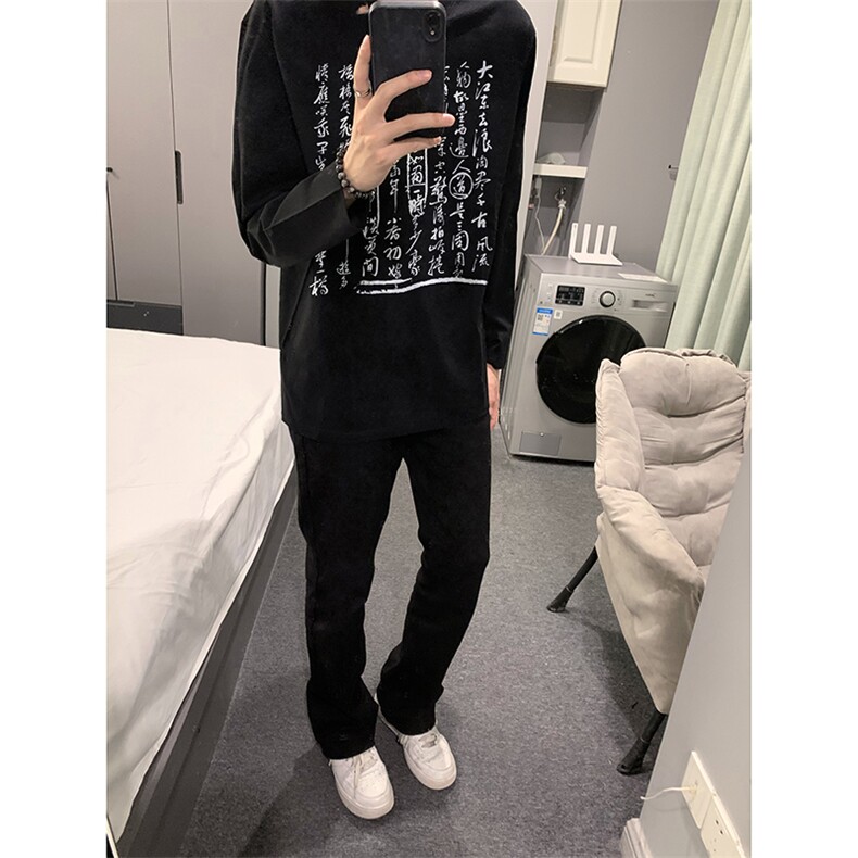 现货已做版权秋冬打底潮书法重磅文字宽松长袖男WY19-P30控48,男装卫衣,星座205-5