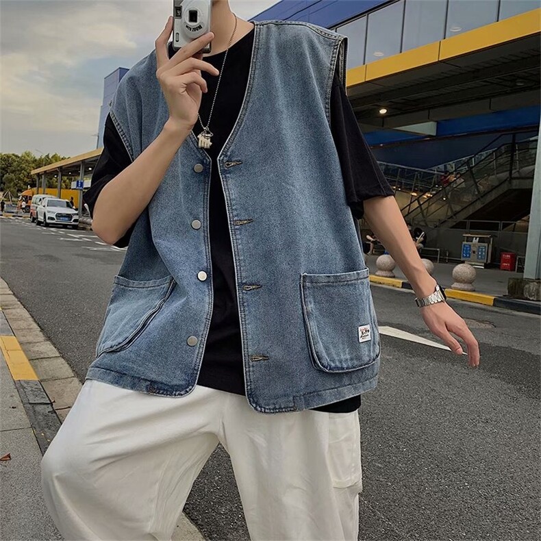 F399 P49男生秋装新中式潮牛仔外套男复古宽松水洗做马图片