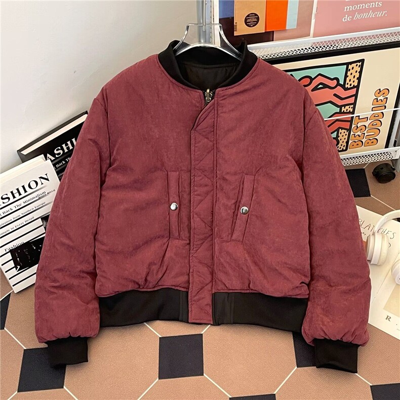 两面穿纯色加棉短款棒球服棉服外套男女2024秋冬9822P95,男装棉衣,星座410-2