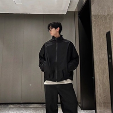 日系复古日潮纯色少年男装春秋立领插肩休闲宽松情侣夹克拉链外套，男装夹克，星座1013