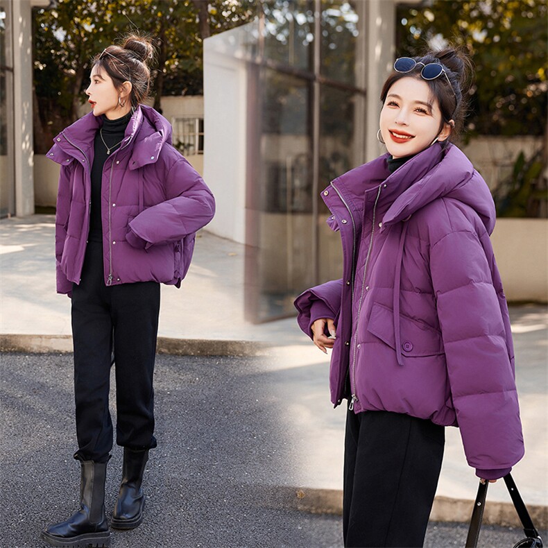 90%白鸭绒2024年冬季新款时尚连帽短款羽绒服女,女装羽绒服,美沁