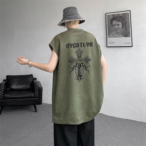 无袖背心男夏季新款港风宽松鹿皮绒圆领套头大码坎肩T9955-P25图片