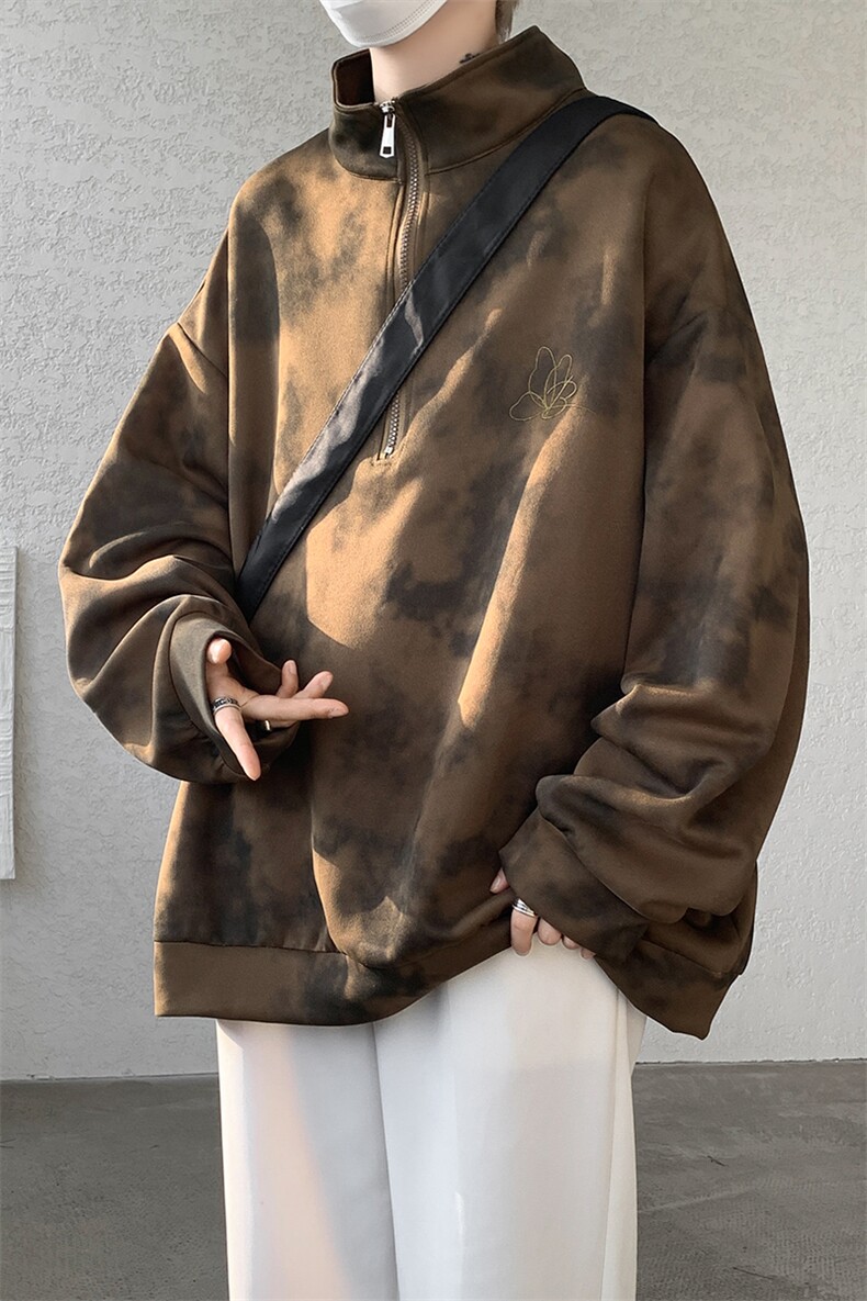 现货WY10083-特P45控88新款面料扎染高品质宽松立领卫衣,男装卫衣,电商A059