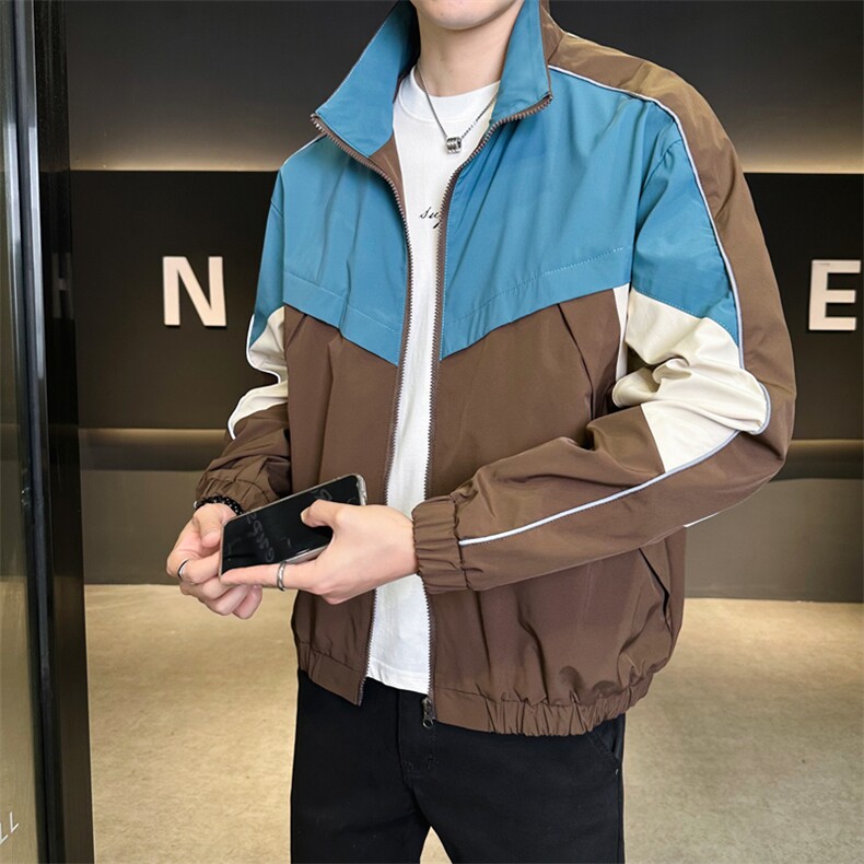 复古撞色拼接立领冲锋衣外套男开衫外套夹克棒球服JK01577-P68,男装夹克,星座308B-2